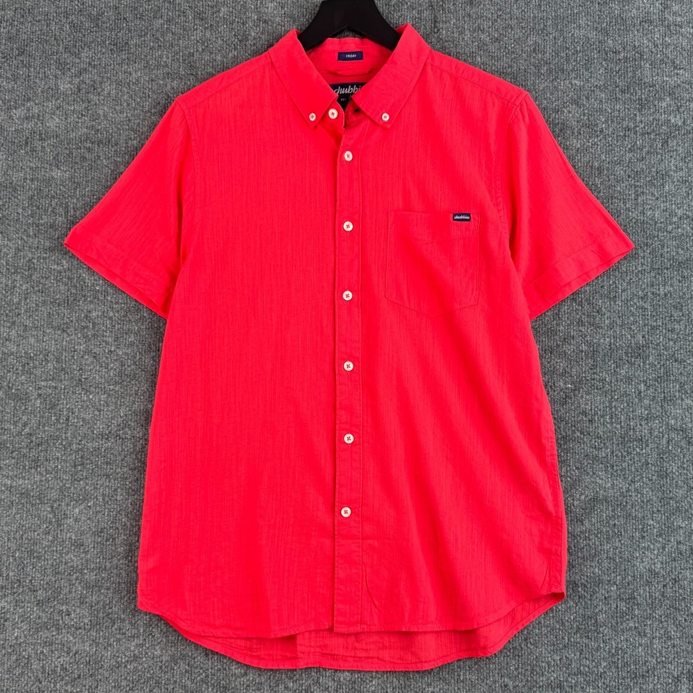 Chubbies Friday Button Up Shirt Men's S Red Cotton Rayon Blend Resort Casual‎